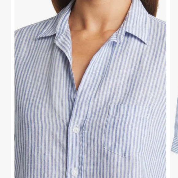 Frank & Eileen Blue and White Striped Linen Top - Picture 2 of 2